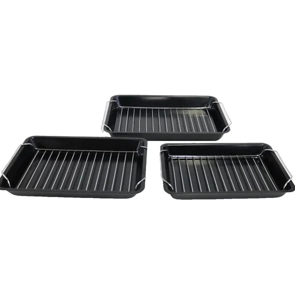 Non Stick Roaster Pan Set 6 Piece 3 Sizes With Chrome Racks New Kitchen Bakeware